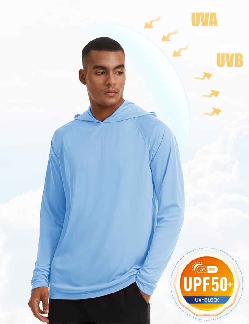 MAGCOMSEN Long Sleeve Athletic Shirts for Men - UPF 50+ Quick Dry Hooded Sun Protection T-Shirt - Moisture Wicking Rash Guard - Blue - Image 3